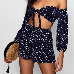 Polka Dot Tie Front Shorts Two-Piece Set